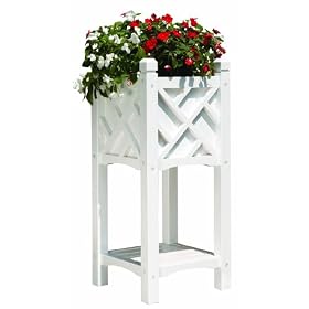 DMC Products Chippendale 14-Inch Square Standing Solid Wood Planter with Shelf, Natural by 