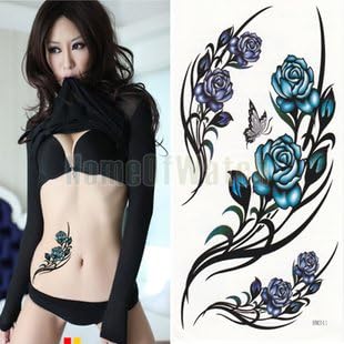 GLucky Tattoo : 10 Sheets Blue Rose Temporary Body Art Waterproof Tattoo Sticker 10 pcs/lot 10257