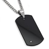 Black Plated Tungsten Carbide Diamond Dog Tag on 24 Inch Curb Chain (Engraveable)