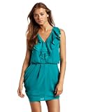 Jessica Simpson Womens Draped Skirt Mini Dress With Lapel Ruffle, Columbia, 10