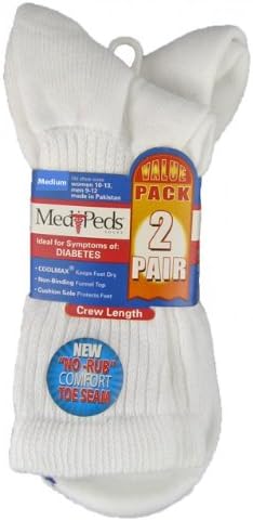 Medipeds Diabetic Socks, White, Quarter Length, Medium - Value Pack 2 Pair