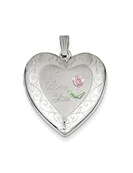 Sterling Silver 24mm Enameled Rose with Border Heart Locket