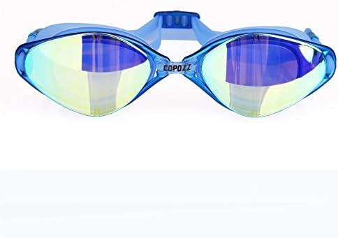 Little Cherry Swimming Goggles No Leaking Anti Fog UV Protection Mirrored Lens,Replacement nose bridge,Easy Adjustable Cool Swim glasses with Case (blue)