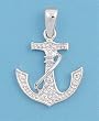 Sterling Silver Pendant - Anchor - Cubic Zirconia -15mm Height