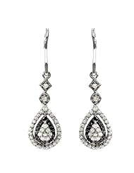 0.60 Carat (ctw) Sterling Silver Round Black & White Diamond Ladies Dangling Drop Earrings