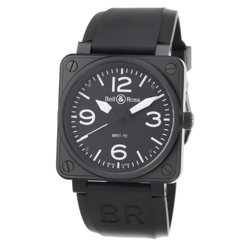 Bell & Ross Men's BR01-92CARBON Aviation Black Rubber Strap Watch