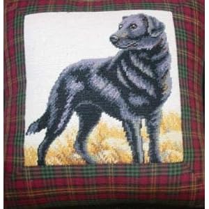 Christmas Black Lab Petit Red Plaid Pillow