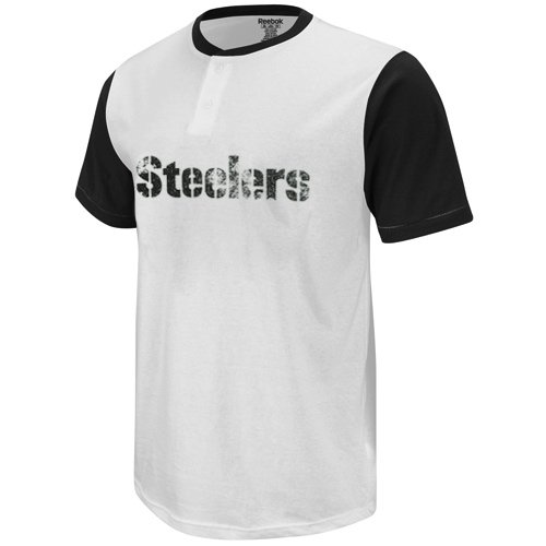 NFL Reebok Pittsburgh Steelers Faded Wordmark Henley T-shirt - White (Large)