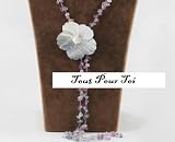 Collier fantaisie broche fleur de nacre pierres violettes et transparentes