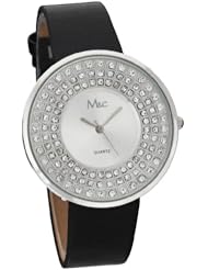 M&C Womens FC0262 - Fashion Watch - Black Band & Cubic Zirconia Rhinestone Accented Round Dial