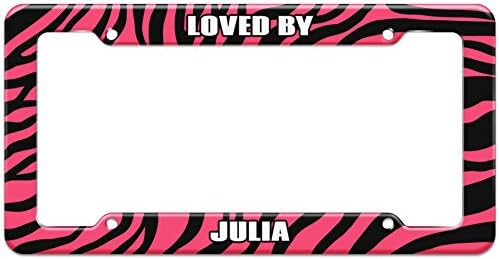 Pink Zebra Stripes License Plate Frame Loved By Names Female Jo-Ju - Julia