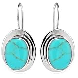 Sterling Silver Turquoise Inlay Oval Drop Earrings