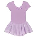 Girls' Short-Sleeve Dress with Mesh Skirt - Lavender