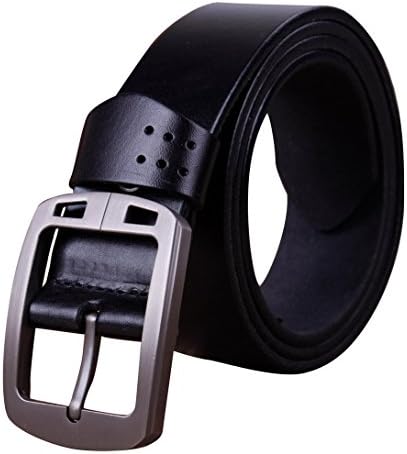 VILSBOL Men Leather Belt Vintage Pin Metal Buckle Belt-Approx.125CM-Black