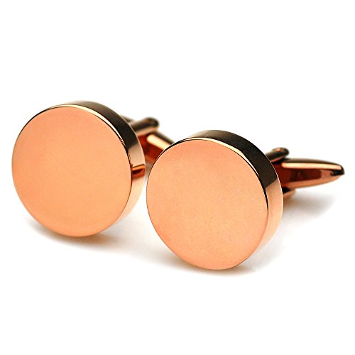 PenSee Classic Stainless Steel Rose Gold Round Cufflinks for Men With Gift Box