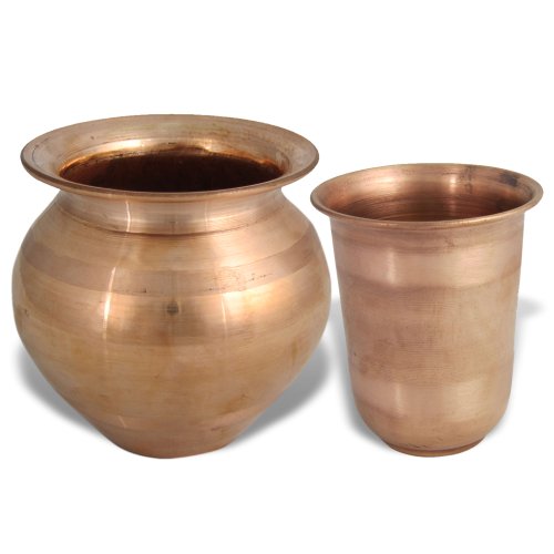 Ayurvedic Products Drinkware Set from India - Lota Pitcher & Glass - Copper