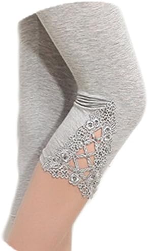 Womens Summer 3 4 Length Capri Cropped Hollow Out Leggings Pants (Gray)