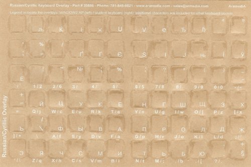 Russian Keyboard Overlays, Stickers, Labels. White Characters, Transparent for Dark Color Keyboards