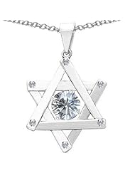 Candygem 925 Sterling Silver Genuine Round White Topaz Star of David Magen David Judaica Pendant. From the Judaica Collection By Devorah.