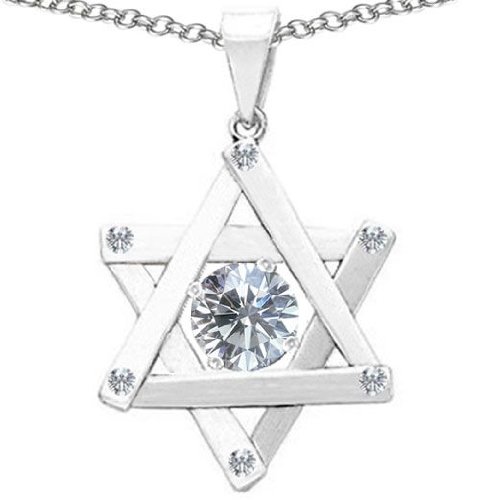 CandyGem 925 Sterling Silver Genuine Round White Topaz Star of David Magen David Judaica Pendant