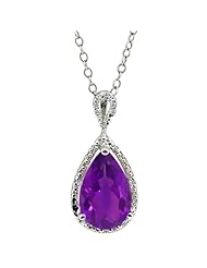 2.67 Ct Pear Shape Purple Amethyst and Diamond Sterling Silver Pendant