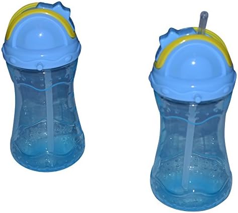 Sharebear BPA Free Sippy Straw Cups - Leak Proof - Spill Proof - Dishwasher Safe - Perfect for Baby, Toddlers and Kids. Blue or Pink - 2 Pack 12 oz. Cups (Blue)