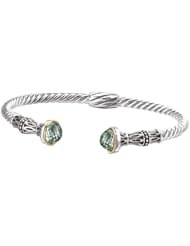 925 Silver & Green Amethyst Twisted Cuff Bracelet with 18k Gold Accents