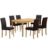 Oak Table and 6 Chairs Dining Set Atlanta Brown Leather