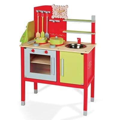 Janod Maxi Cooker With Utensils and Accessories: Childrens Wooden Cooker / Wooden Kitchen Suitable for Boys and Girls from 3 years +