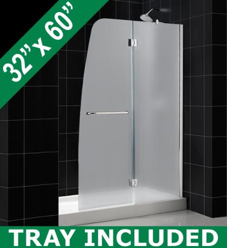 DreamLine AQUA Frosted Glass Shower Door & AMAZON Base Kit 48 x 72 Right Wall Installation Shower Door with 32 x 60 Right Drain BaseF Brushed Nickel Hardware Finish; Frosted Glass; Right Hand Drain Base; Right Hand wall configuration Door