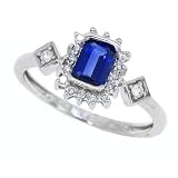 0.54ct Emerald Cut Genuine Sapphire and Diamond Gemstone Ring in 10Kt White Gold