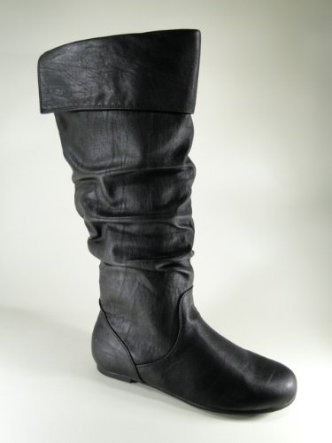 New Black Fold Slouchy Boots #L04