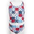 Girls Red White Blue Patchwork Printed Two Piece Tankini Swimsuit