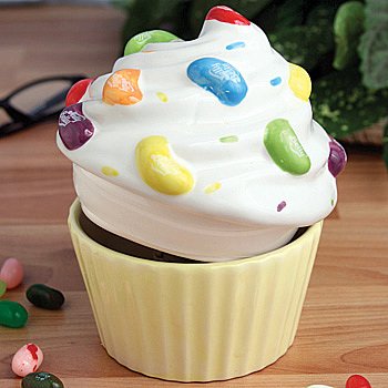 Jelly Belly Cupcake Shaped Ceramic Jar with Gourmet Bean Candy (Set of 2)