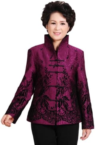 BoutiqueOrient Silk Satin Long Sleeve Frog Button Chinese Coat, XXL, Purple