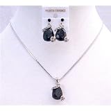 Ns190 Jet Crystals Teardrop Necklace Set Very Sleek Danty Inexpensive Jewelry Set