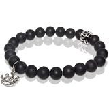 Matte Onyx Stretch Bracelet with Flat Charm & Stainless Steel Bead Accent