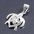 Turtle with Flower Pendant - Sterling Silver, Size: 22mm