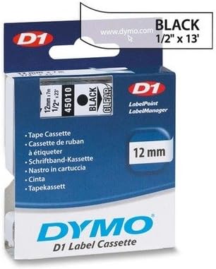 DYMO 45010 D1 Polyester Removable Label Tape, 1/2-Inch x 23 ft, Black on Clear