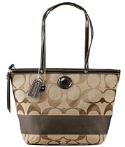 Hot Sale Coach Signature Stripe Lunch Shopper Bag Purse Tote 19046 Khaki Mahogany