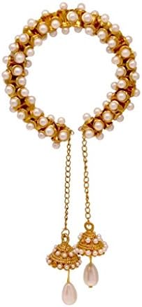Vendee Fashion Golden &amp; White Dholki &amp; Imitation Pearl Zinc Dholki With Bangle For Women