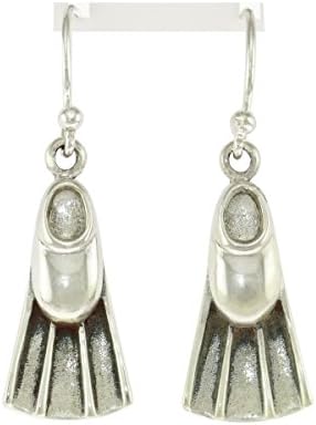 1.25 in - 925 Sterling Silver Oxidized Dangle Drop Scuba Fins Earrings
