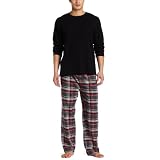 Intimo Mens Flannel Sleep Pant With Waffle Crew, Grey/Black, Small