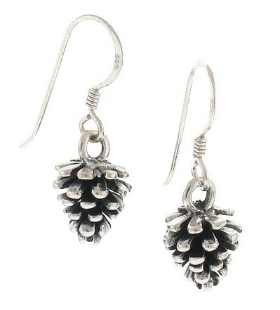Pine Cone Charm Sterling Silver Holiday Earrings