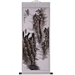 Hand-Painted 48" Oriental Wall Art Scroll - Yellow Mountains Landscape With Cream Border