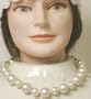 Simulated Ivory Large Pearl Short Chain on Gold Plated Necklace Earrings
