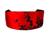 Luxurious Black Cherry Flower Brocade Over Bright Red Silk, Stunning Headband By Bargain Headbands