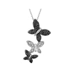 SAVE $205 - White and Black Diamond Butterfly Pendant 1/4 Carat (ctw) in 14K White Gold with Chain $195.00