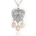 Sterling Silver Marcasite Heart and Pink Pearl Pendant, 18