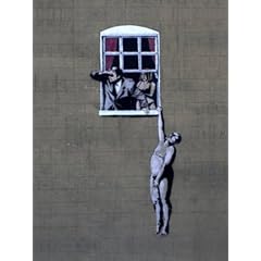 Banksy Box Canvas A3 Cheating wife man hanging from Window Graffiti